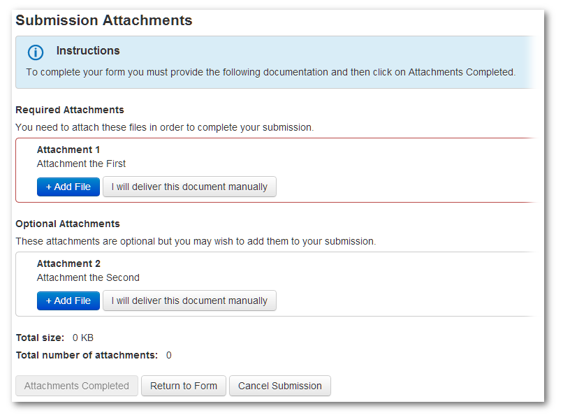Resuling "Submission Attachments" page.